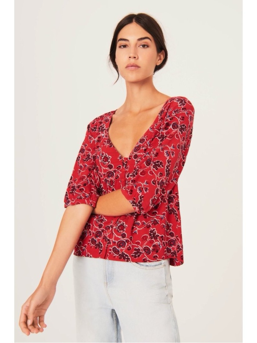 Ba&sh Joy Floral Blouse in Rouge Size 1/ US S